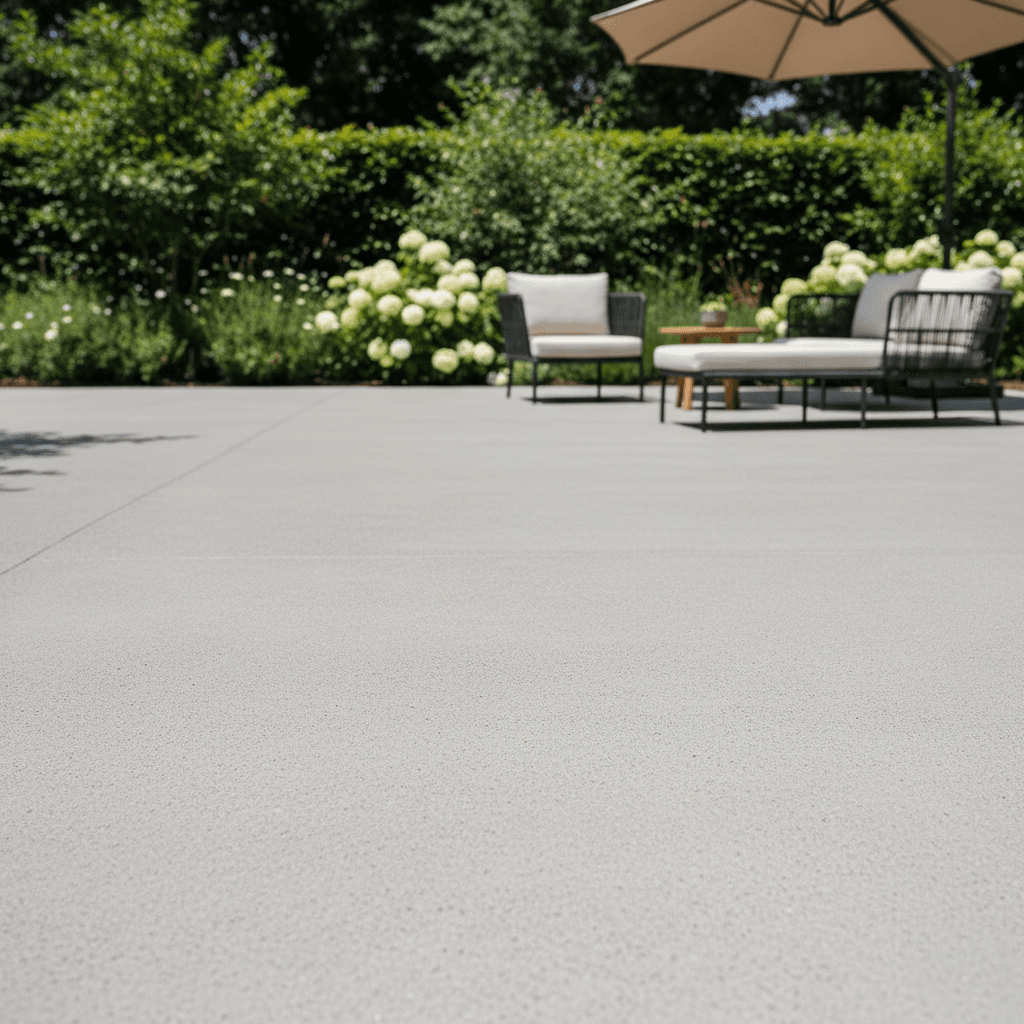 Clean concrete patio with streak-free finish after pressure washing