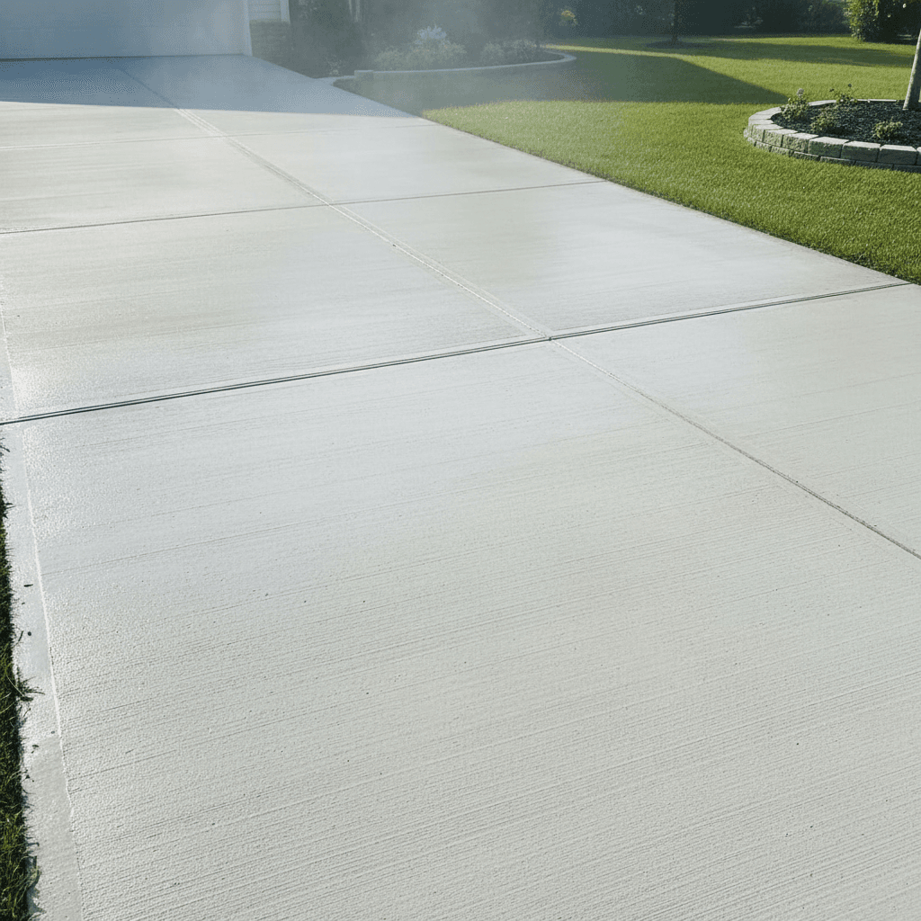 Clean concrete driveway after pressure washing