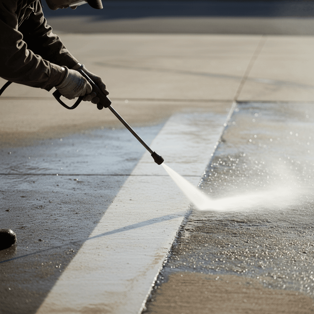 Pressure washing a residential driveway with a commercial surface cleaner