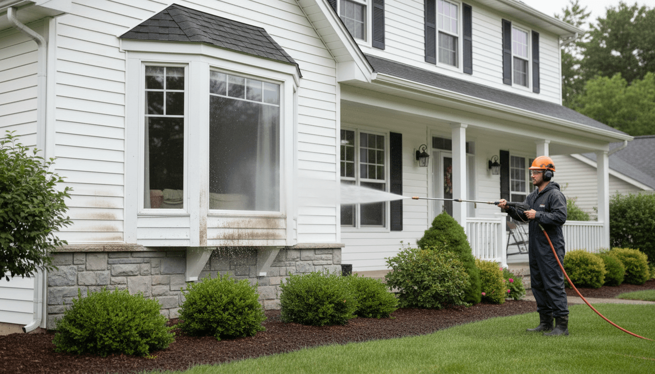 Soft washing the exterior of a home with low pressure spray